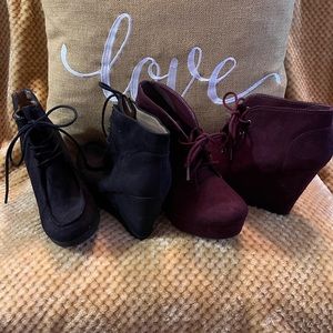 Bundle black and burgundy closed toe wedge bootie